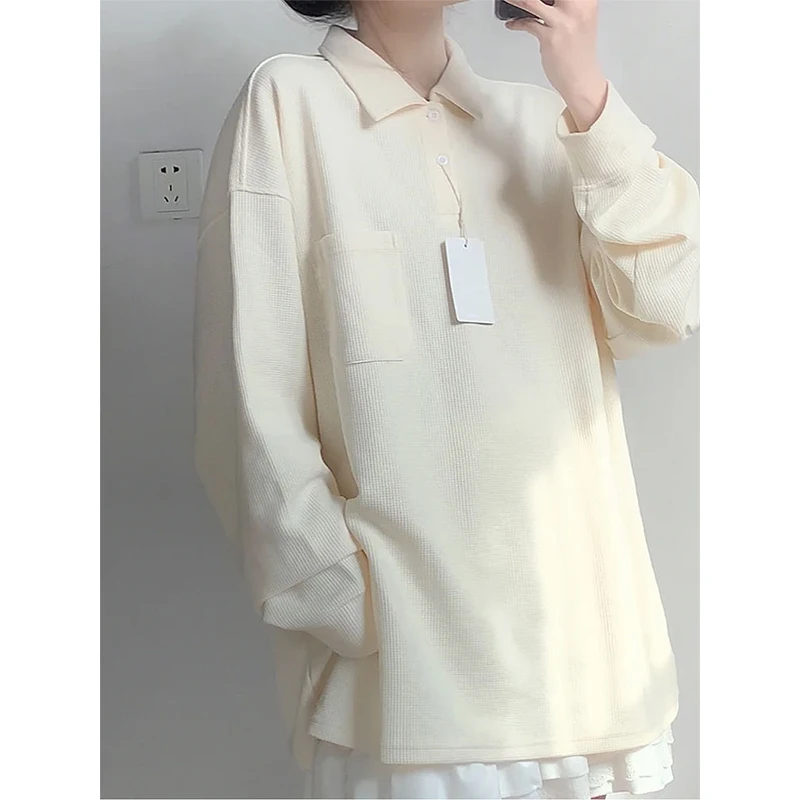 Персиковая вафельная клетчатая женская футболка-поло с коротким рукавом в стиле