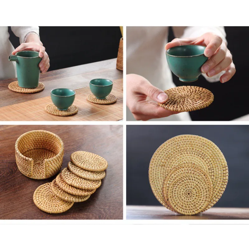 

1PC Round Natural Rattan Insulation Kitchen Woven Holder Drink Coaster Heat Pad Table Padding Cup Mats Tea Pot Placemat