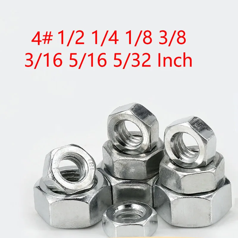 

1/2 1/4 1/8 3/8 3/16 5/16 5/32 Inch Carbon Steel Hexagon Nut Zinc Plated Nut English System Hexagon Locking Nuts