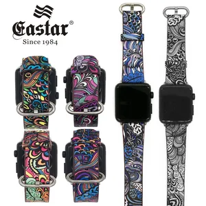 Ремешок из искусственной кожи для Apple Watch series 123 42 мм 38 мм, браслет с цветами для iwatch series 7 6 5 4 40 мм 44 мм