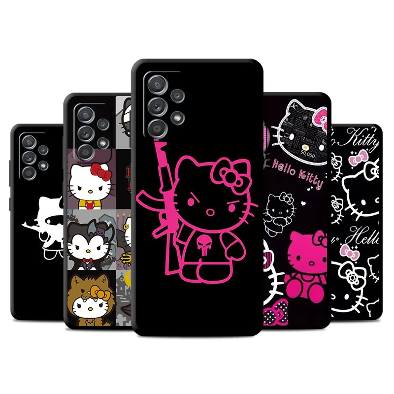 

Cute Cool Hello Kitty Cat Case For Samsung Galaxy A52 A12 A32 4G 5G A21s A03 A22 A31 A50 A51 A71 A72 A20e A13 Black Soft Cover