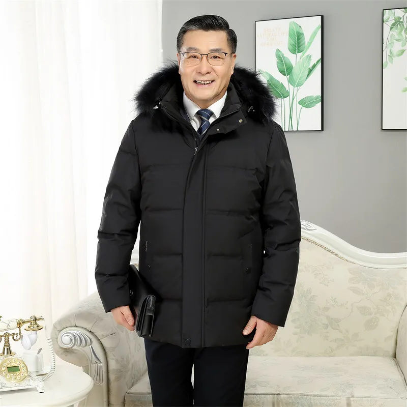 Men's White Duck Down Jacket Warm Hooded Fur Collar Thick Puffer  Coat Male Casual High Quality Overcoat Thermal Parka Men