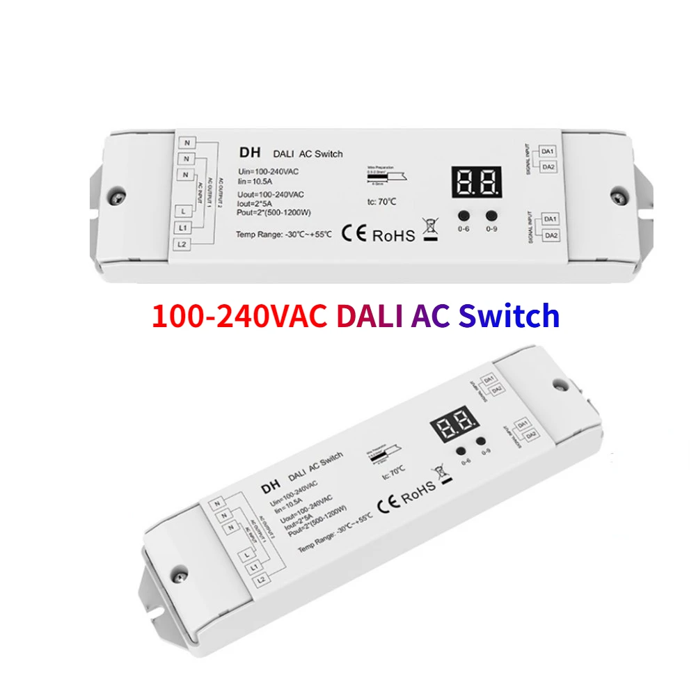 

Новинка, SKYDANCE AC100-240V DALI, AC светодиодный, переключатель, 2-канальный диммер, цифровой дисплей, 2 дали-адрес для лампы 500 Вт-1200 Вт