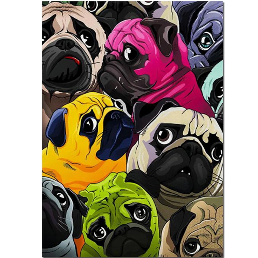 Картина с изображением милых Мопсов граффити акварельные животные алмазная
