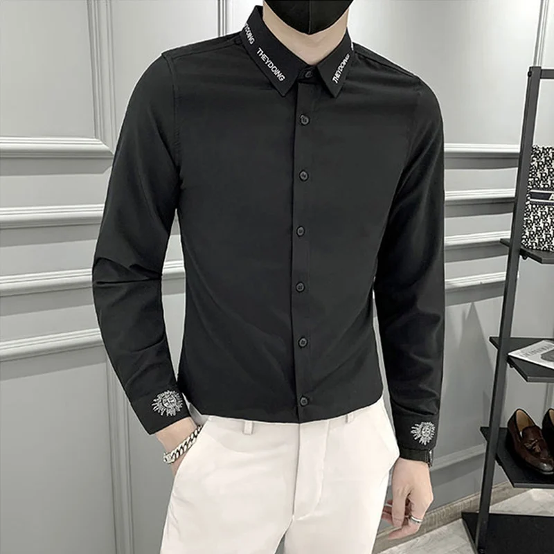 

Luxury Brand Shirt Men Fashion Embroidery Long Sleeve Male Black Shirts Tops Asian Sizes Prom Business Camisa Social Masculina