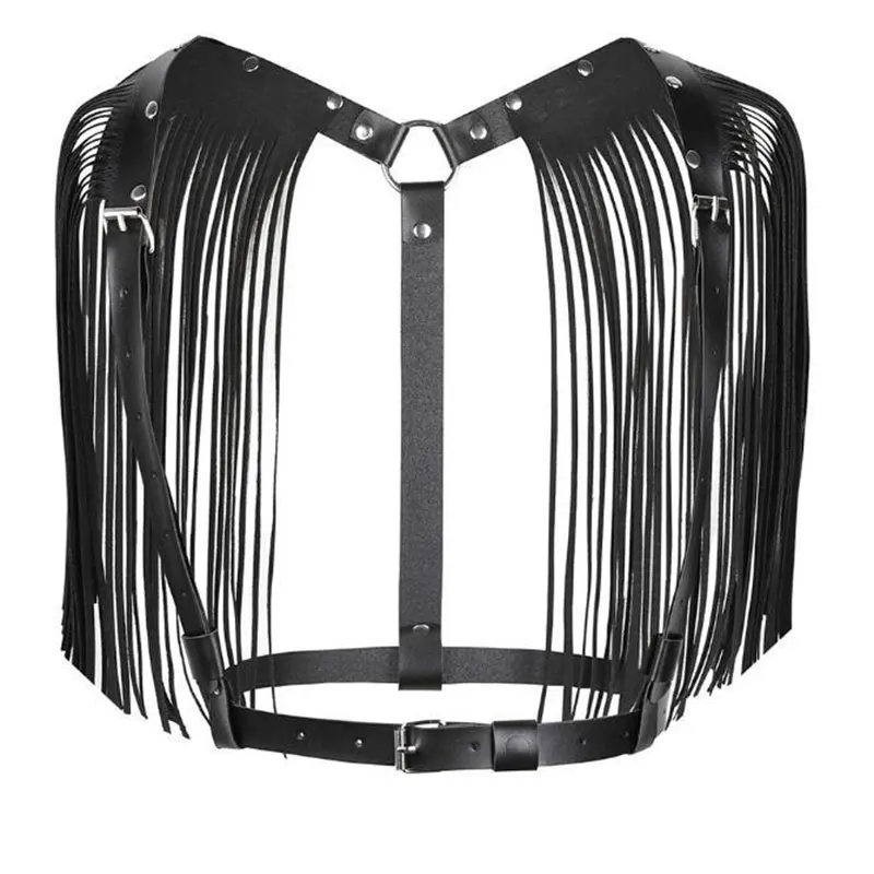 

Sexy Leather Tassels Body Harness Bondage Lingerie Women Bra Goth Adult Rave Accessories Chest Suspenders Clothing Underwear