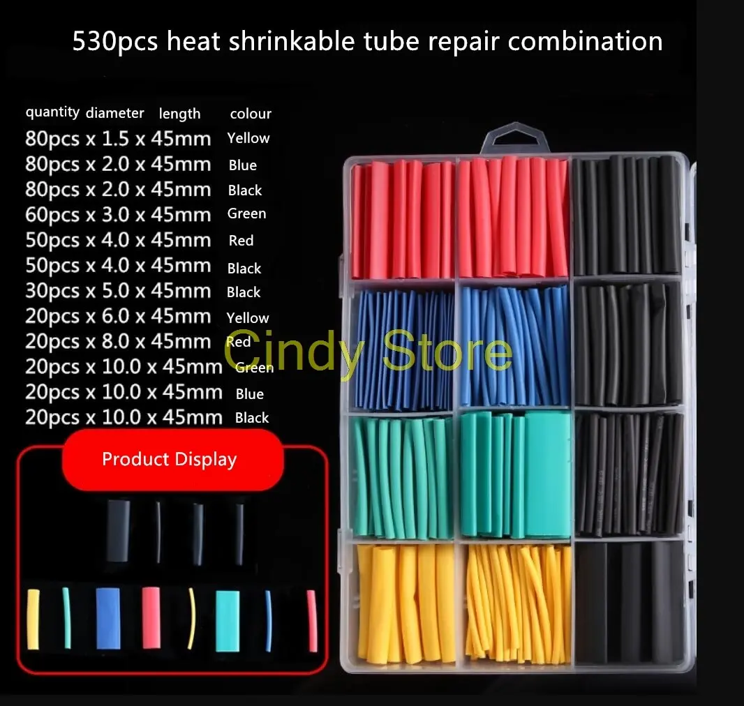 

530pcs Heat Shrink Tubing Insulation Shrinkable Tube Assortment Electronic Polyolefin Ratio 2:1 Wrap Wire Cable Sleeve Tubes Kit