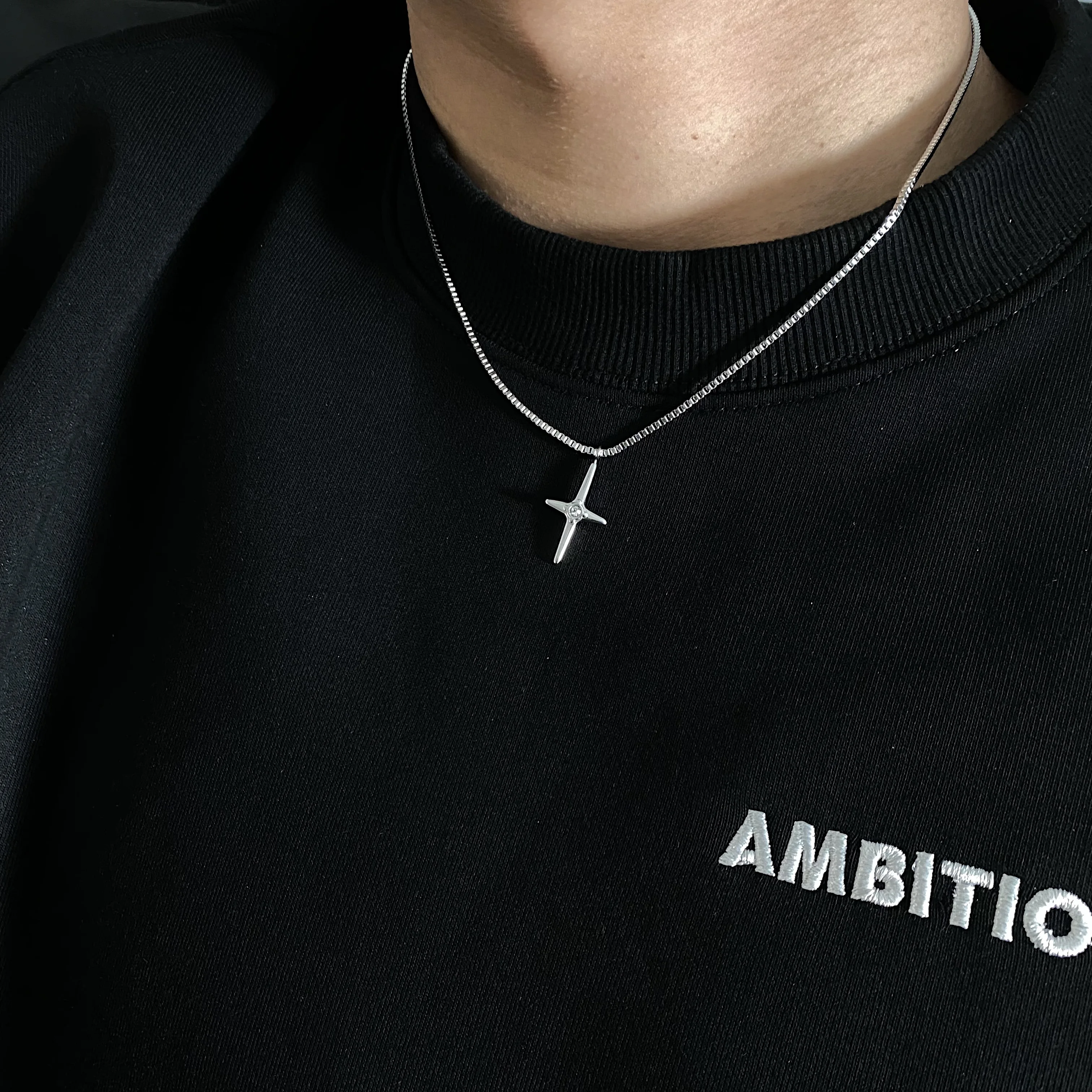 

Cross set diamond personality men's and women's necklaces light luxury fine collarbone chain sweater chain men's fashion