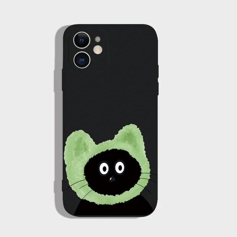 Cute Cartoon Black Cat Couple Phone Case For iPhone 16 15 11 12 14 13 Pro Max Mini XS XR 8 Plus SE Kawaii Animal Cellphone Cover