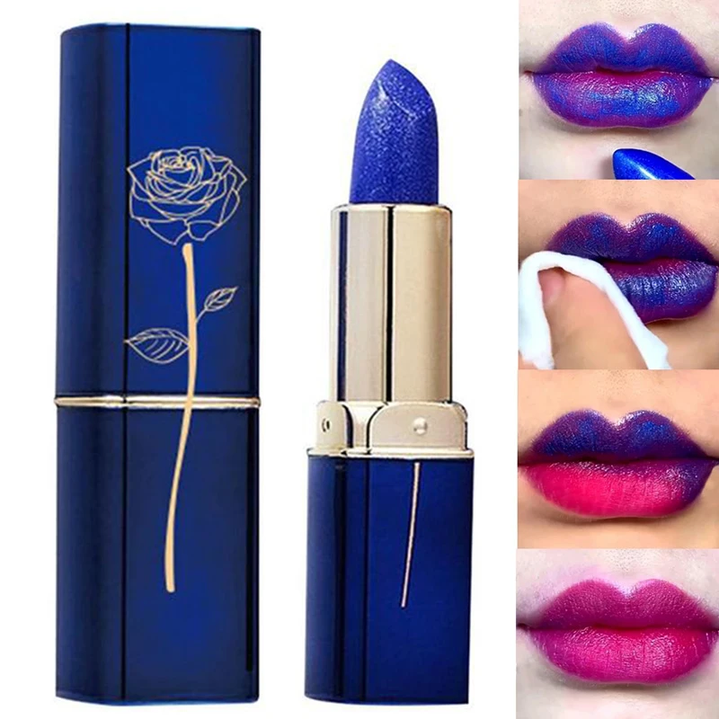 Lip Balm Blue Rose Lipstick Waterproof Temperature Color Changing Moisturizing Base Makeup Long Lasting Non-stick Cup Lipgloss