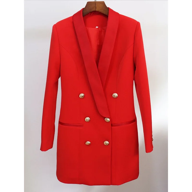 Creative 2023 Newest Designer Blazer Jacket Women's Lion Buttons Double Breasted Satin Shawl Collar Long Brazer