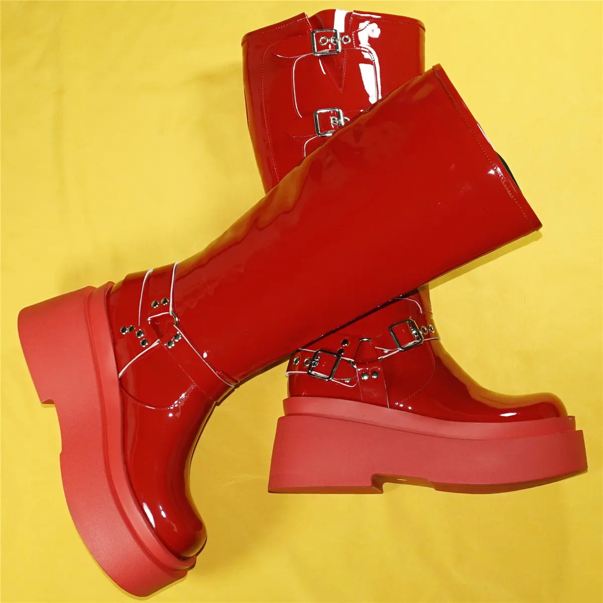 Red Wedges Fashion Sneakers Women Patent Leather Super High Heels Thigh High Boots Female Round Toe Platform Pumps Casual Shoes