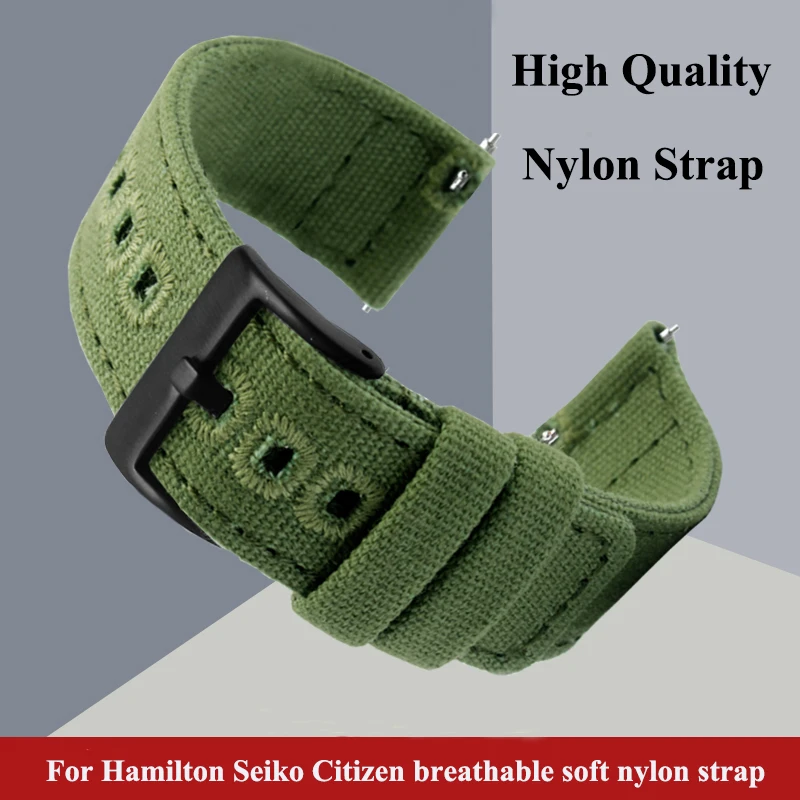 

Double-sided Canvas Watchband Bandbreathable Waterproof Soft for Hamilton Seiko Citizen Seagull Watch Bracelet 18mm 20mm 22mm