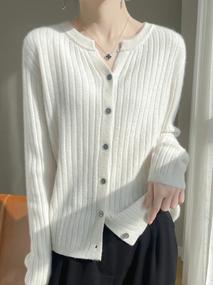 Новинка весенне-осенний утепленный кардиган в полоску Женский облегающий