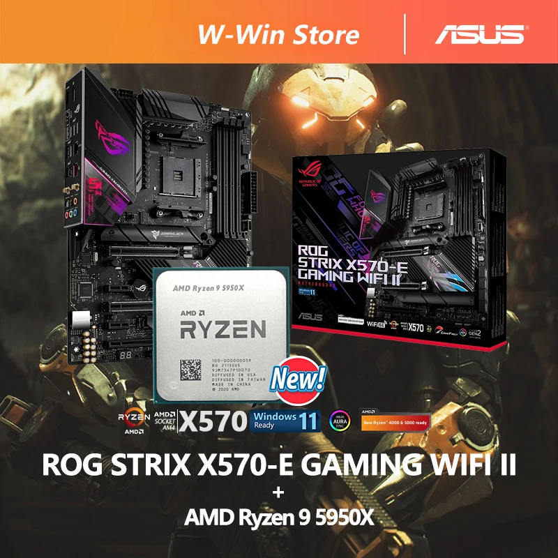 

Новая материнская плата AMD Ryzen 9 5950X R9 5950X + ASUS ROG Strix X570 E Gaming WiFi II AMD AM4 с поддержкой Ryzen, новая, но без охладителя