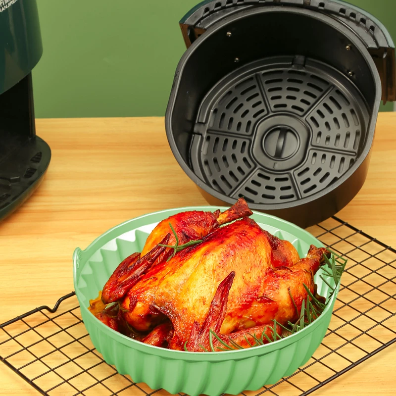 16/19cm Air Fryers Oven Baking Tray Fried Pizza Chicken Basket Mat Airfryer Silicone Pot Round Replacemen Grill Pan Accessories
