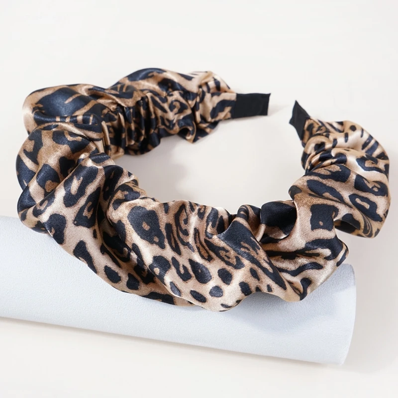 

Wide Hairband Fashion Leopard Print Hair Hoop Pleated Headband Bohemian Turban Fashion Hair Accessories for Girls X4YC