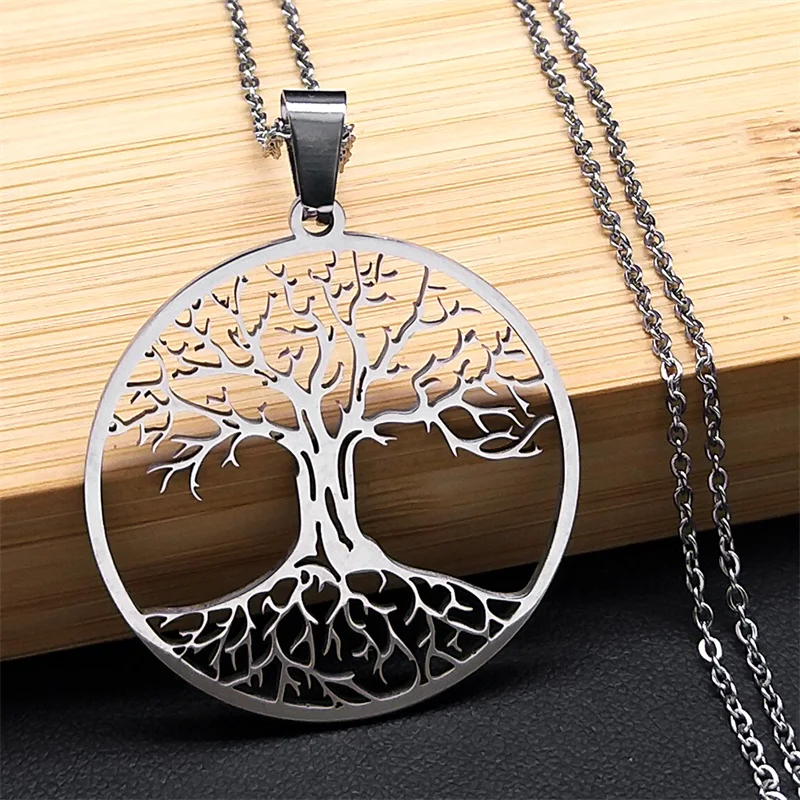Fashion Tree of Life Silver Color Chain Necklaces for Women Stainless Steel Chain Necklace Jewelry cadenas mujer N42S01 images - 6