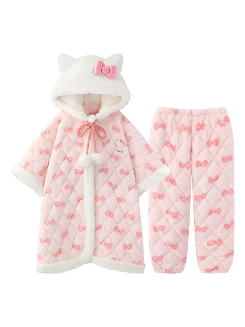 Пижамы-пончо женские зимние трехслойные утолщенные стеганые коралловые