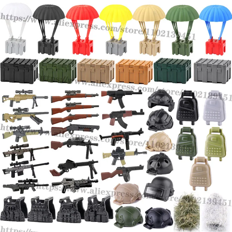 WW2 Military Sniper Soldier Figure Building Block Parachute Ghillie Suit 98K G3 Guns Helmet Backpack  Accessories Toys Kids J066