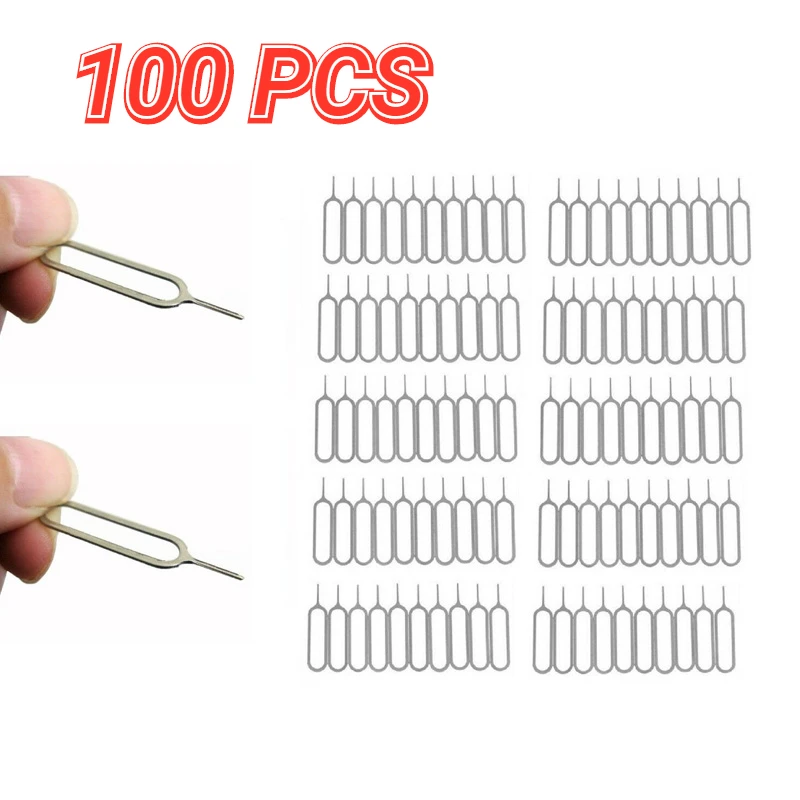 100pcs Metal SIM Card Tray Removal Needle Universal SIM Cards Extractors For Iphone Samsung Huawei Xiaomi Phone Accessories