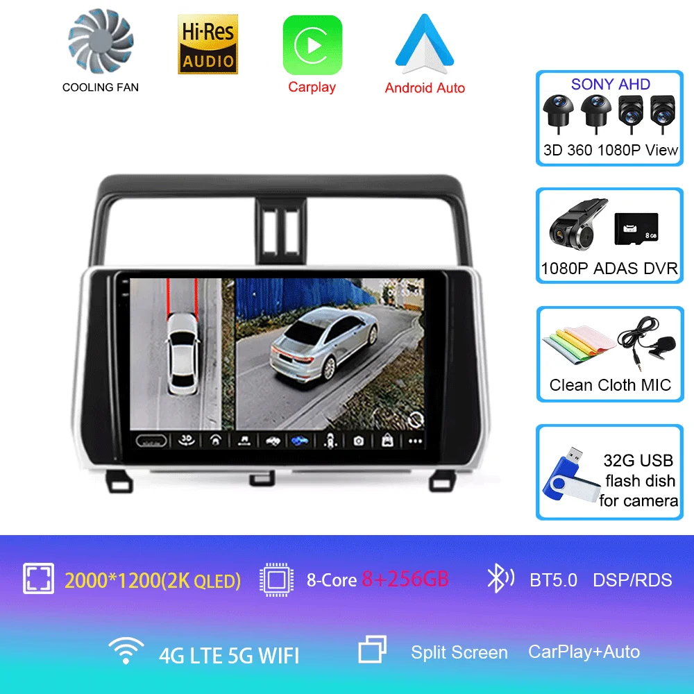 

Для Toyota Land Cruiser Prado 150 2018-2020 Carplay Auto GPS Автомобильный радиоприемник Навигация Мультимедийный видеоплеер Стерео BT Android 15