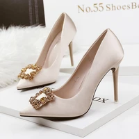 2020 new shallow mouth high heels nightclub sexy womens shoes stiletto buckle diamond rhinestone wedding shoes women heels