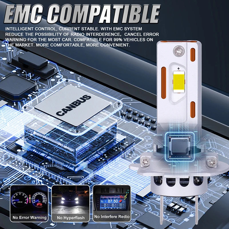 H7 Мини-светодиодные Автомобильные Фары 6000K Холодный Белый Беспроводные