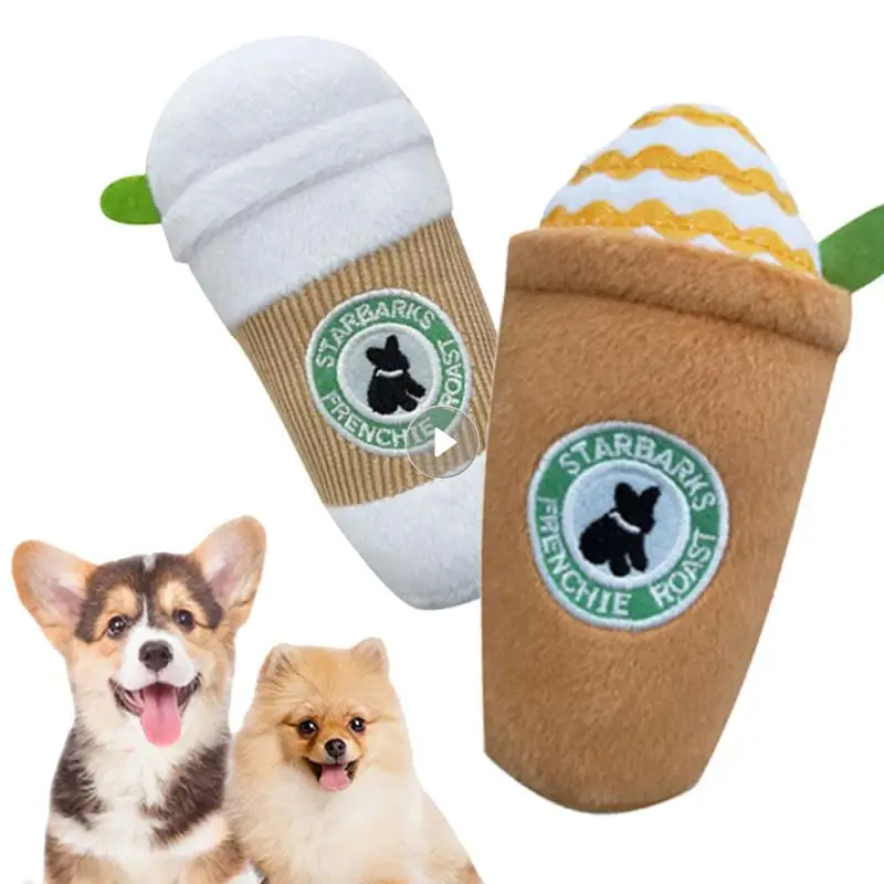 Pet Dog Cat Plush Chew Squeaky Dog Toy Water Bottle Design Fleece Durable Chewing Water Cup Pet Molar Toy Play Dog Accessories