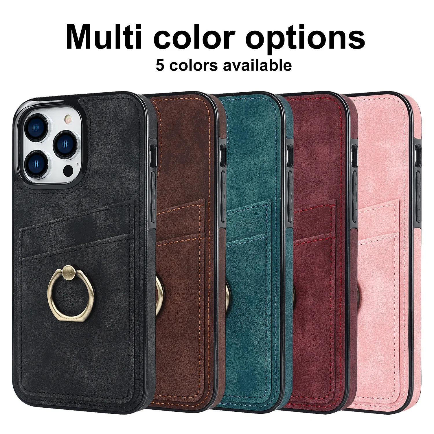 

10pcs Card Retro PU Leather TPU Ring Holder Kickstand Case for iPhone 14 13 12 Pro Max Plus Mini 11 X XS XR 8 7 Back Cover