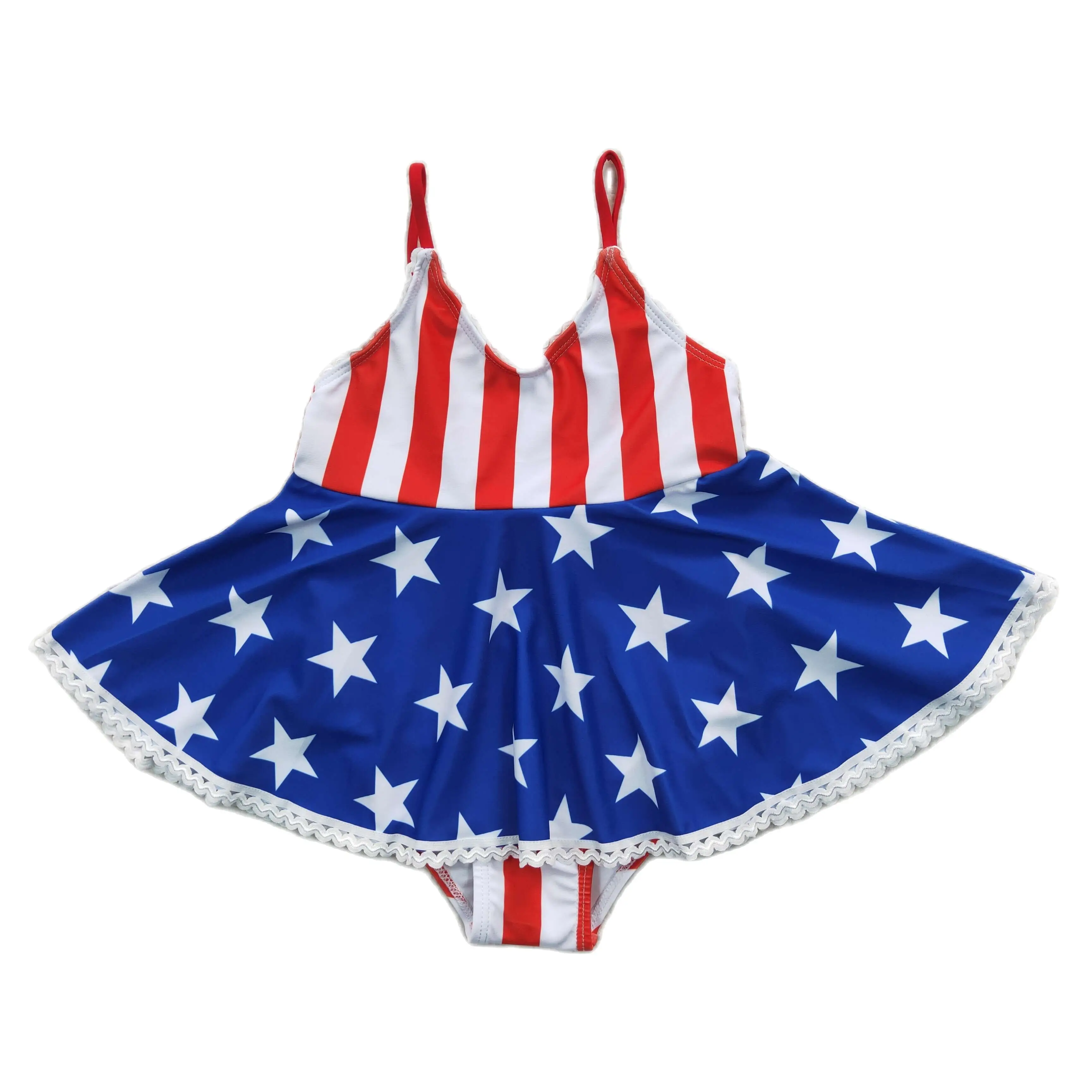 

4th Of July Baby Swimwear Fashion USA Flag Patchwork One-pieces Swimsuits Toddler Girls 1-16 Y Bath Cloth Bikini Beach Wear