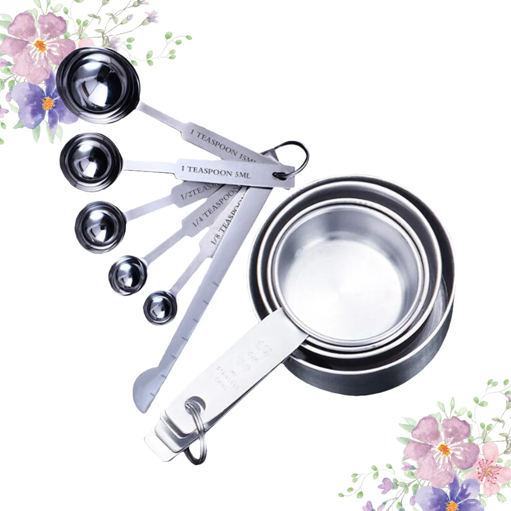 

2 Set Measuring Cups and Measuring Spoon Stainless Steel Cooking Measure Spoon Cup Seasoning Spoons Tablespoon Teaspoon for