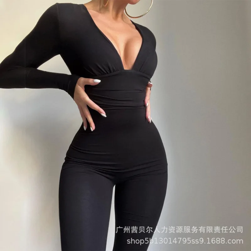 

Mandylandy Women Sexy Jumpsuit Lady Y2K Style Fashion High Waist Corset V Neck Hollow Out Bodycon Romper Streetwear