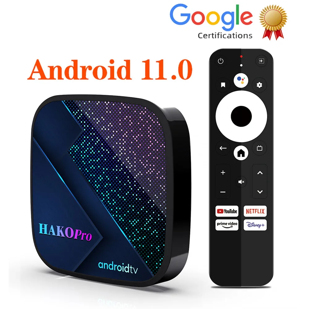 

HAKOPro Smart TV Box Android 11 OS Amlogic S905Y4 4GB 32GB 4K HDR 10 AV1 Google Certifications Set Top Box Android 11.0