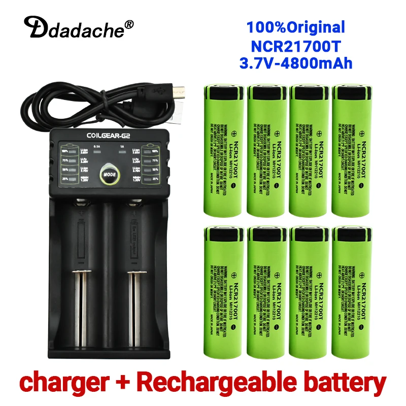 

100% Original 21700 NCR21700T Lithium Rechargeable Battery 4800mAh 3.7V 40A High-discharge Battery Li-ion Battery+Charger SKU