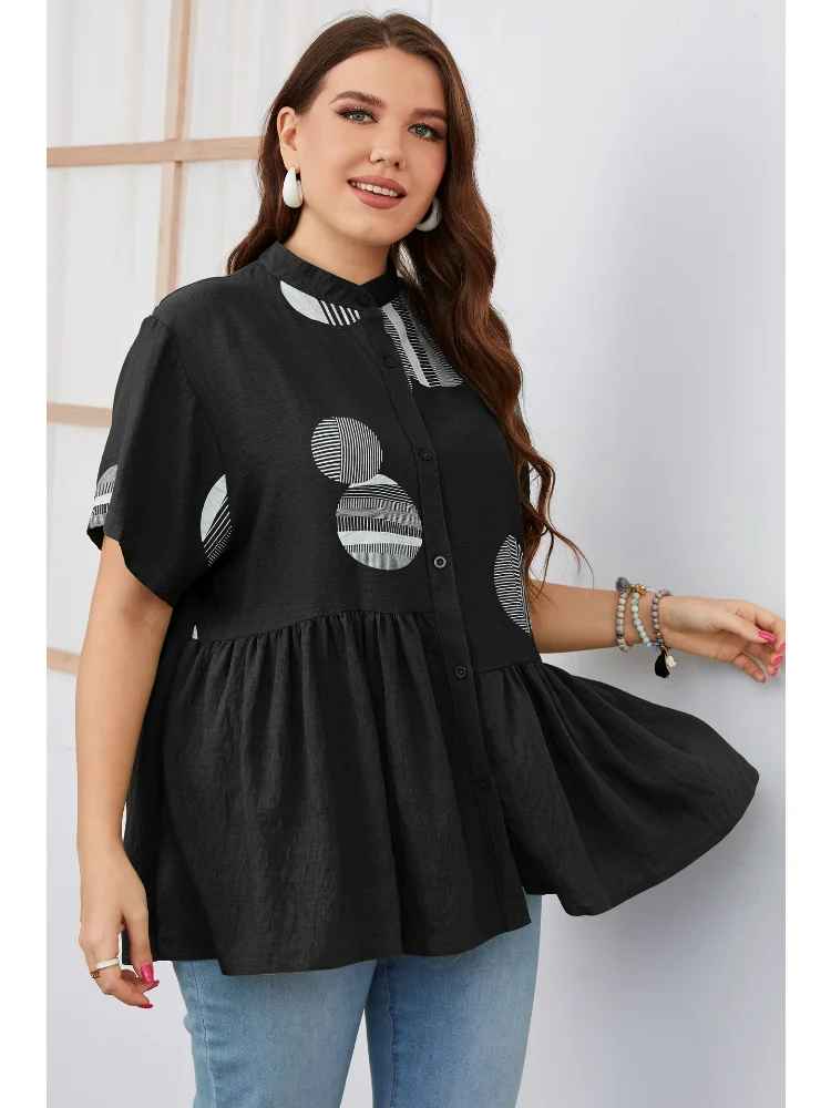 Women's casual style shows a slim waist, ruffled short sleeved women's shirt plus size tops for women poleras mujer