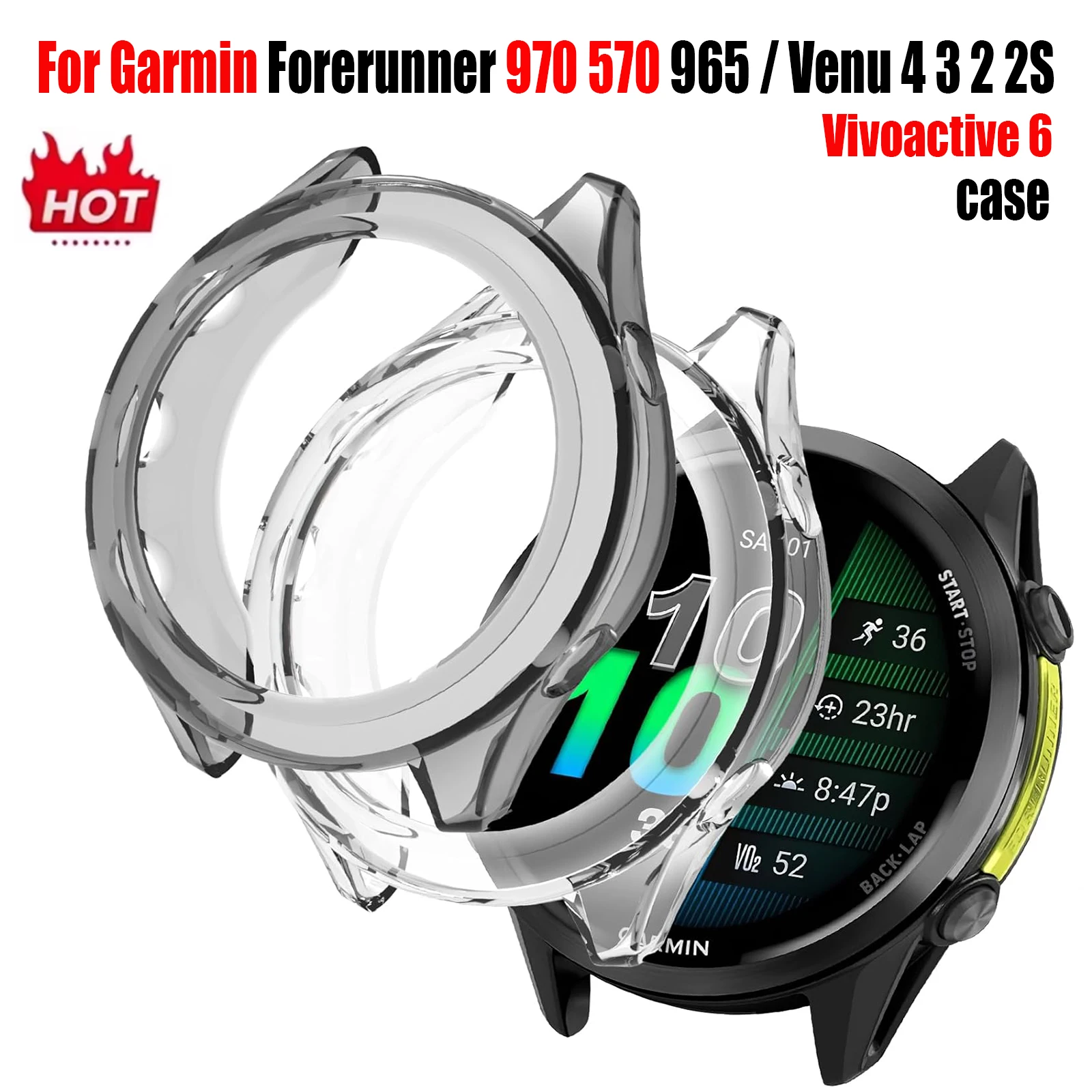 Фото Защитная пленка для экрана Garmin Forerunner 970 570 965, защитный корпус для часов из TPU, прозрачный бампер для Venu 4 3 2 2S №1