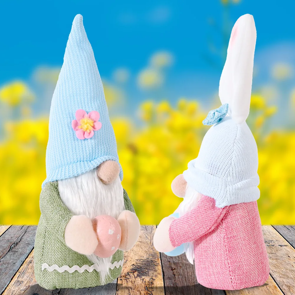 

Easter Pink Ears Plaid Bunny Gnome Gift Handmade Faceless Plush Bunny Doll Easter Eggs Table Decorations Home Decor Supplies