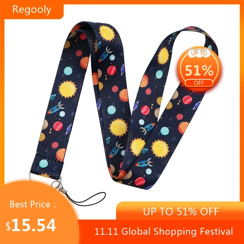 

30pcs Fox Colorful Night Sky Stars Universe Lanyard Badge ID Mobile Phone Rope Key Lanyard Neck Accessories webbings ribbons