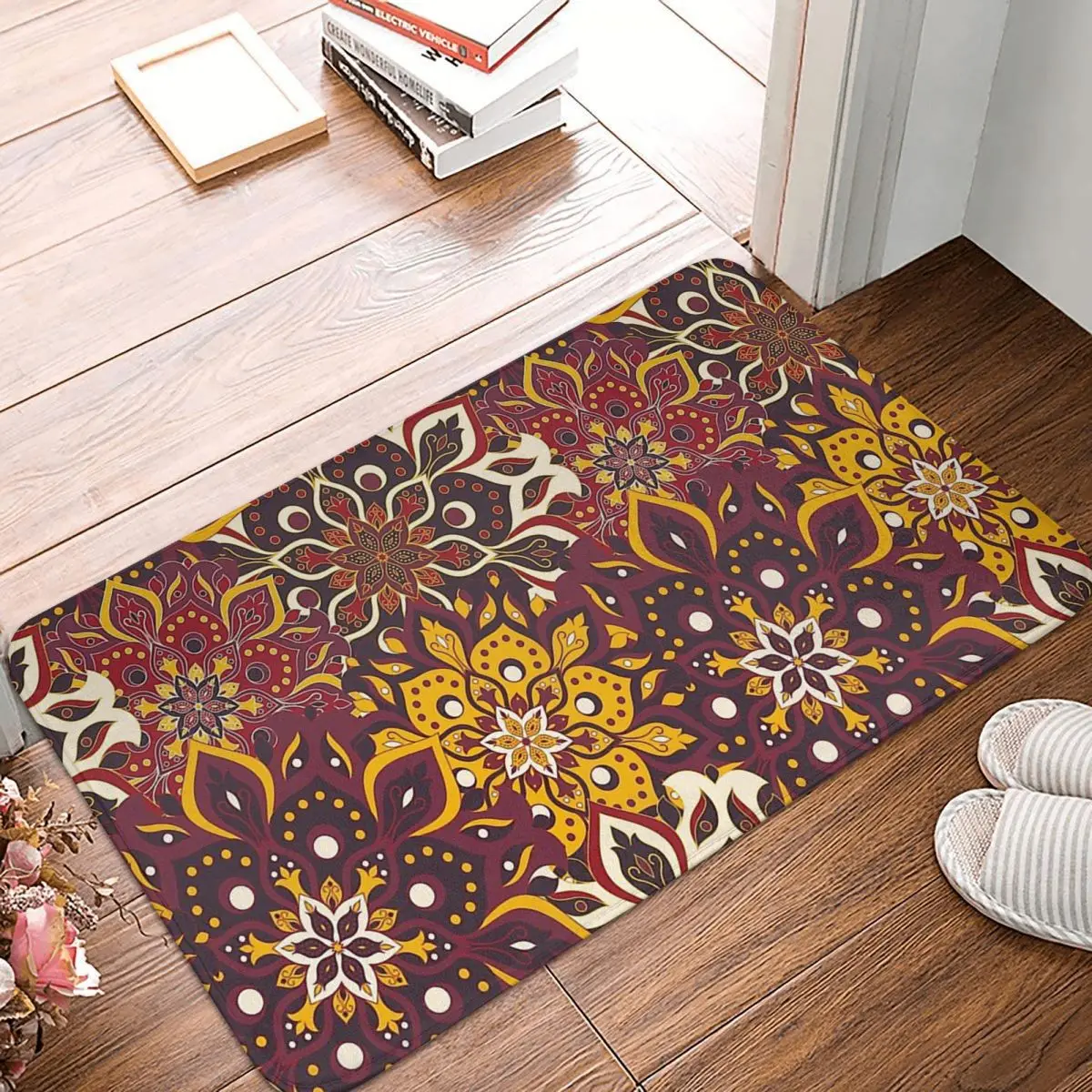 

Oriental Rug Non-slip Doormat Colorful Flowers Design Bath Bedroom Mat Outdoor Carpet Home Pattern Decor