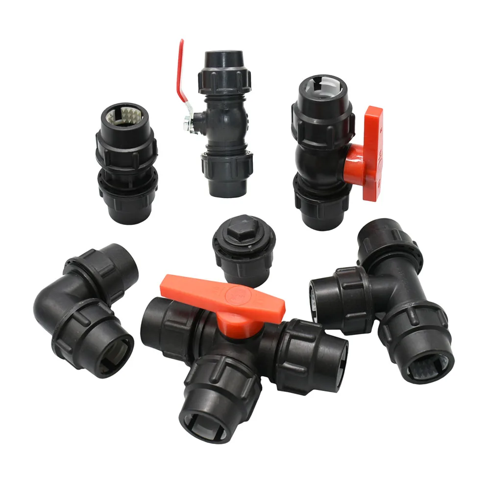 

Black 20/25/32/40/50/63mm Plastic PE Tube Connector Tap Tee Water Splitter Coupler Valve Irrigation Straight Elbow Plug Fitting