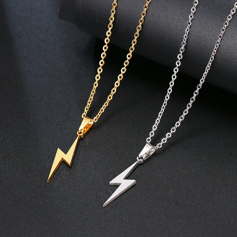 

2022 Fashion Stainless Steel Retro Lightning Necklace Women Men's Hip Hop Party Locomotive Accessories Pendant Necklace Jewelry