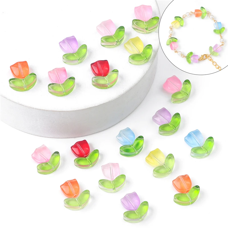

10/20sets 9mm Handmade Glass Tulip Flower Beads Multicolor Loose Beads for Earring Bracelet Necklace DIY Jewelry Craft Making