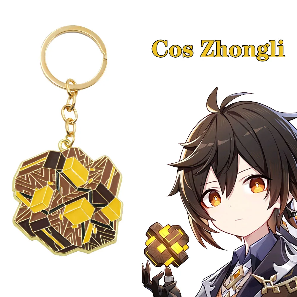 

Anime Game Genshin Impact Zhongli Cosplay Keychain ZL “I Will Have Order” The strongest Skill Rock Pendant Keyring Key Chain