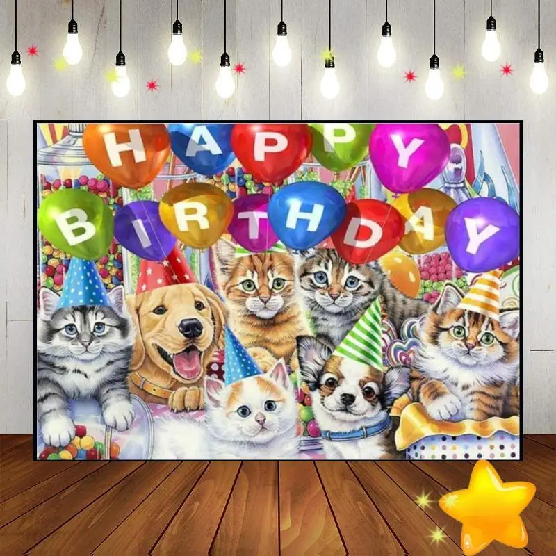 

Cat Kitten Pet Paw Party Birthday Decoration Background Scenic Baby Shower Banner Photography Backdrops Vintage Custom Backdrop
