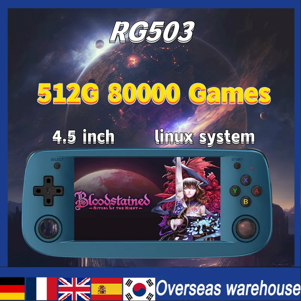 

512G Anbernic RG503 Retro Handheld Game Console4.95 Inch OLED Screen Linux System 5G Wifi Mobile Support Bluetooth 80000 Games