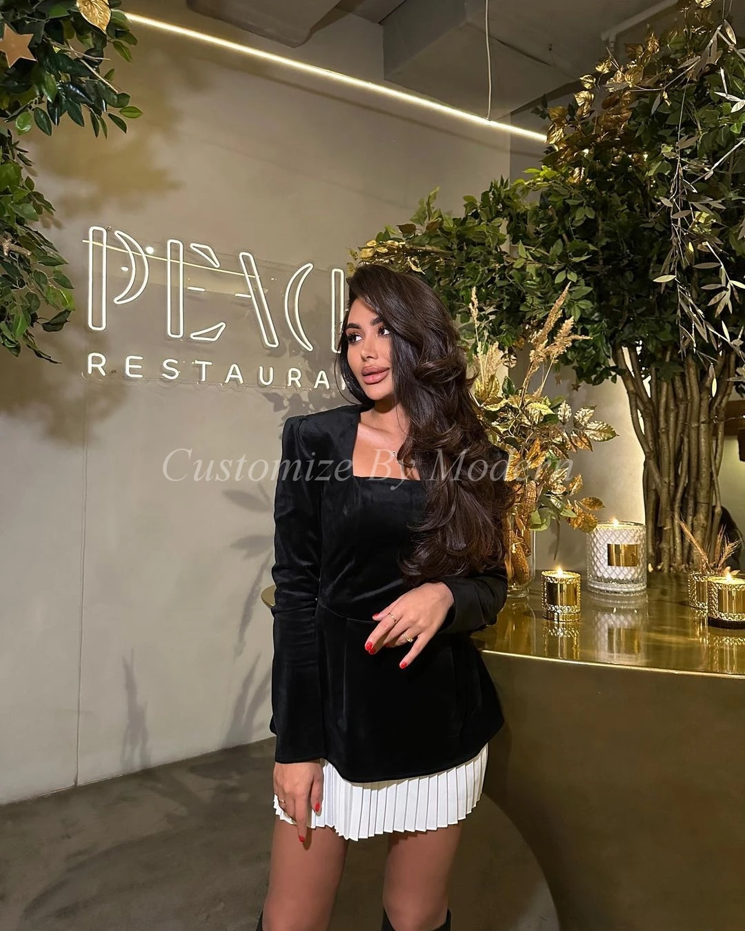

Black Velvet Long Sleeves Prom Dresses A-Line Square Neck Short Saudi Arabia Women Evening Party Dress