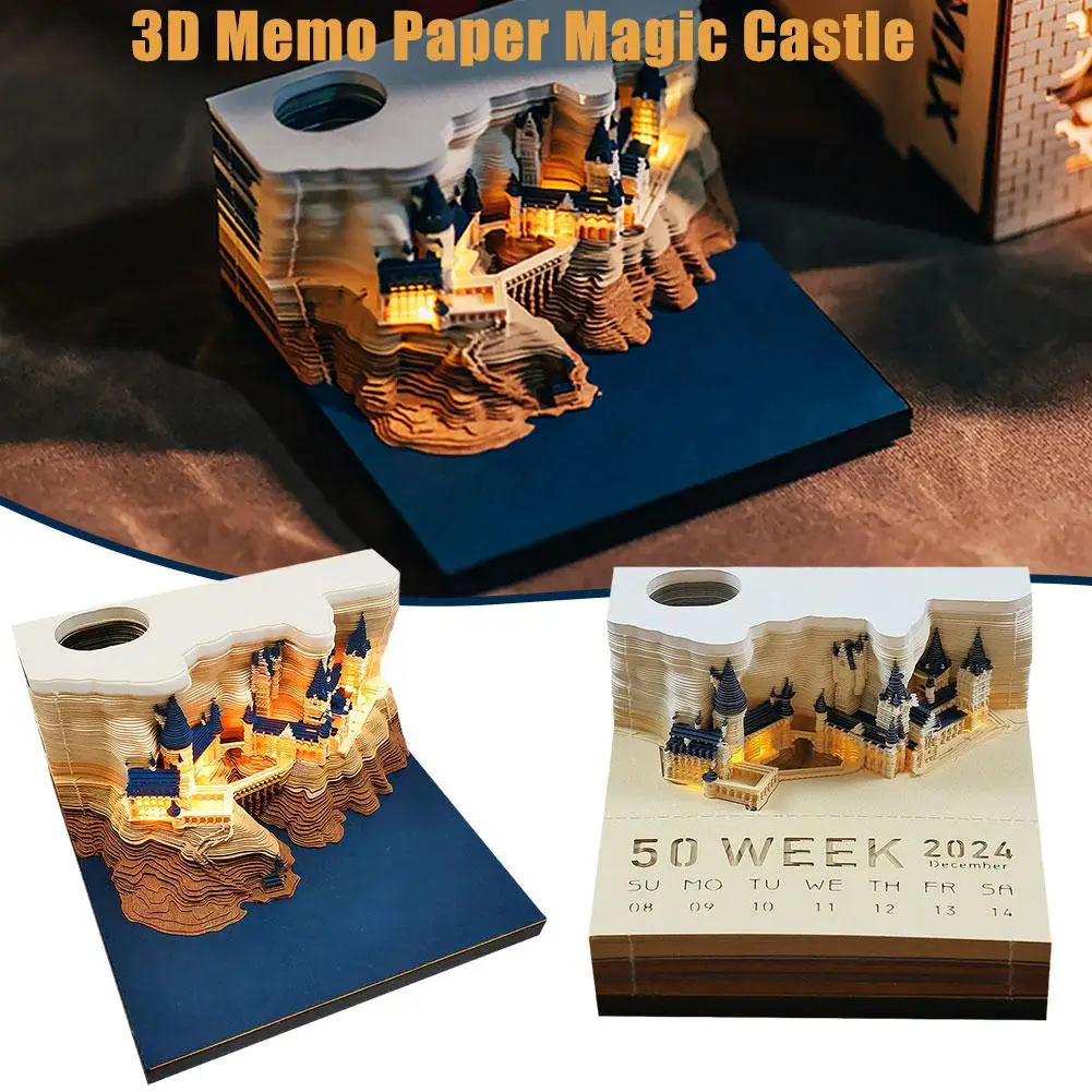 

3d Memo Pad, 2024 Desk Calendar Memo Pad, 3d Magic Castle With Notepad Light Calendar Stationery Accessories Weekly K5w7