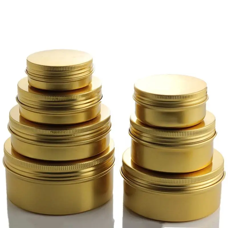 50/100Pcs 80/100/150/200/250g Gold Candle Tin Box Portable Cosmetic Pot DIY Metal Screw Thread Refillable Lip Balm Tea Container