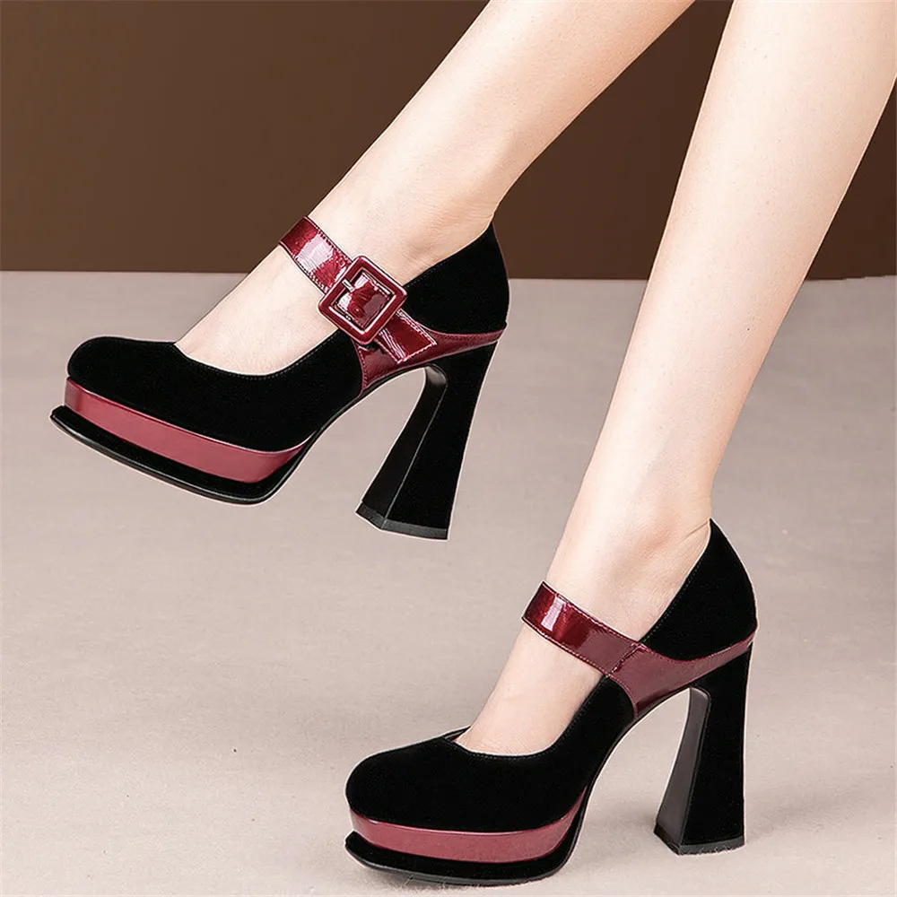 Туфли-лодочки женские замшевые на платформе с круглым носком